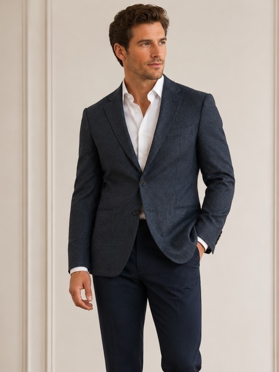 Hugo Boss Wool Sport Coat Blazer 44r Blue Textured Two Button Made In Usa